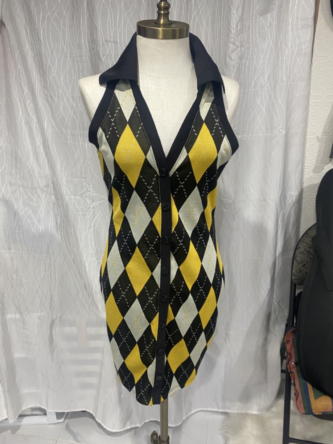 Argyle sleeveless mini dress