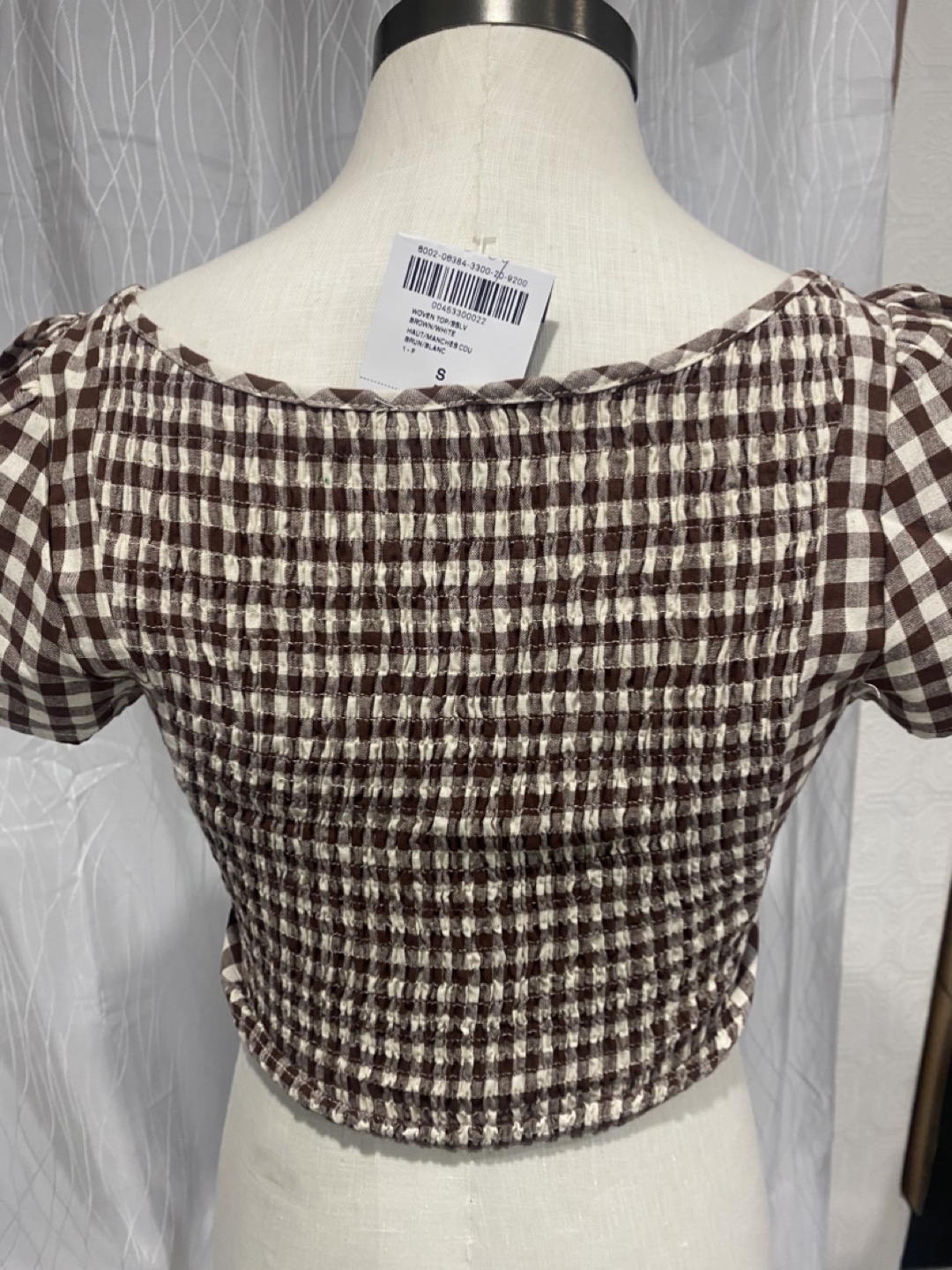 Brown and White Gingham Cut-Out Crop Top - Size Small - photo 2
