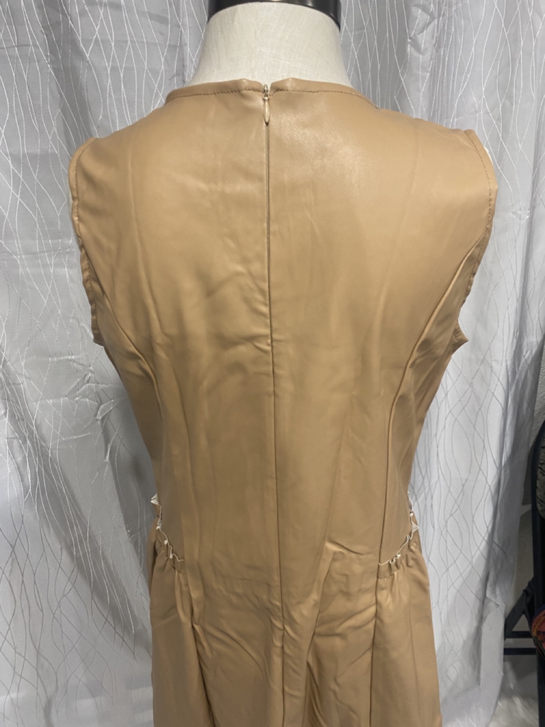 Beige Faux Leather Sleeveless Dress Size 15 - photo 2