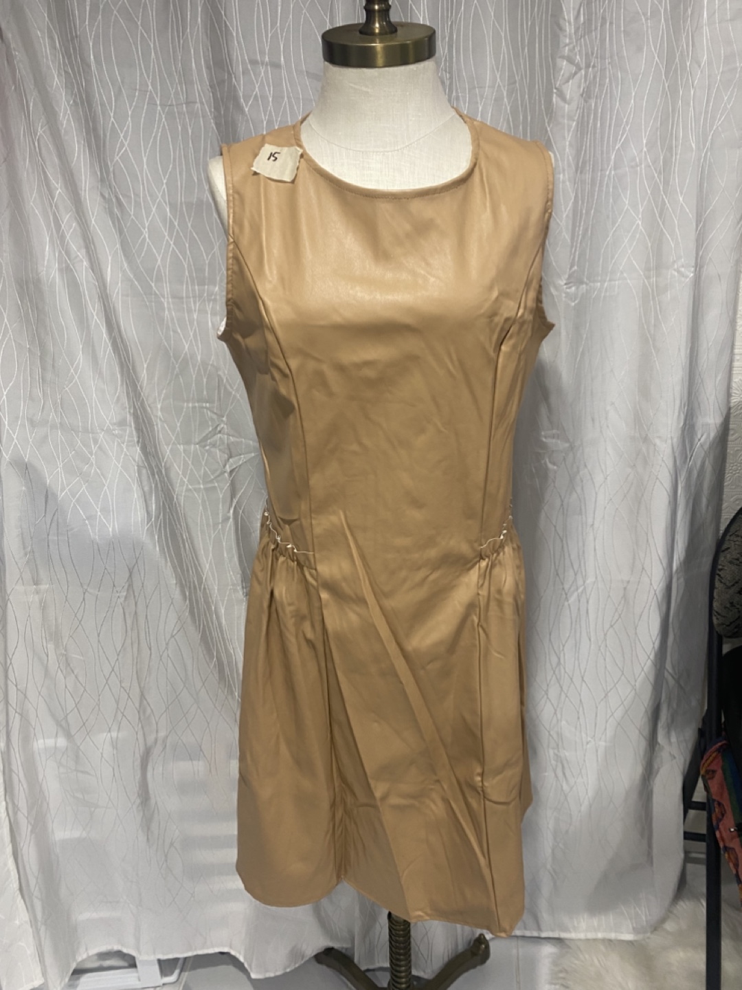Beige Faux Leather Sleeveless Dress Size 15