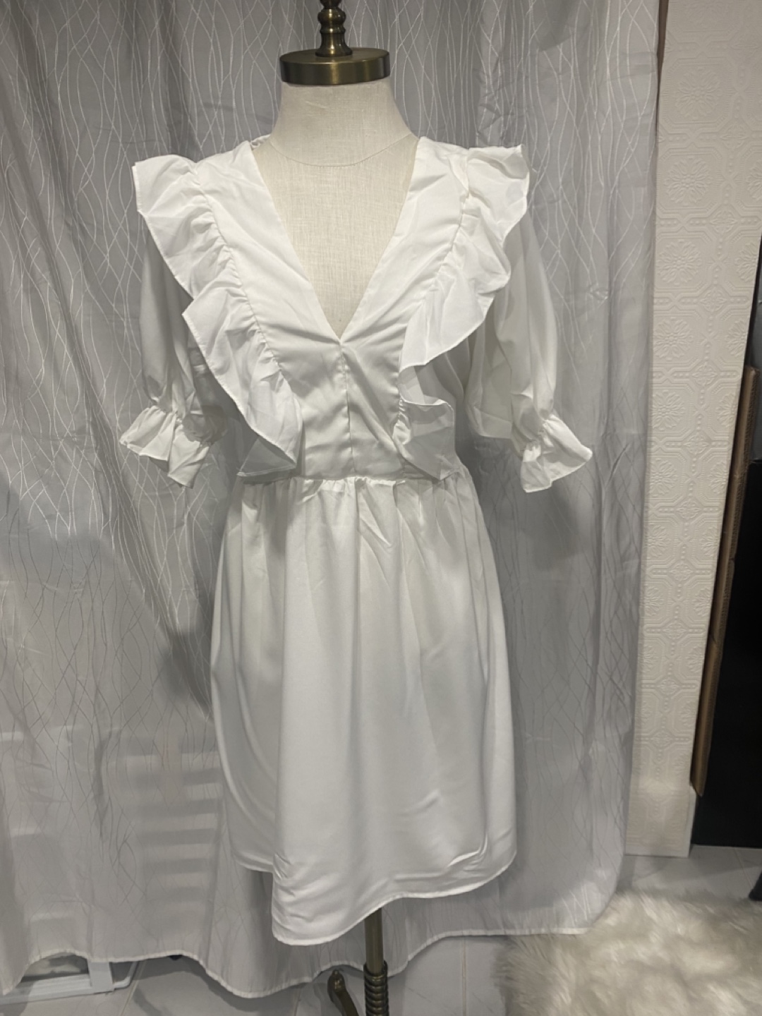 White Ruffled Mini Dress