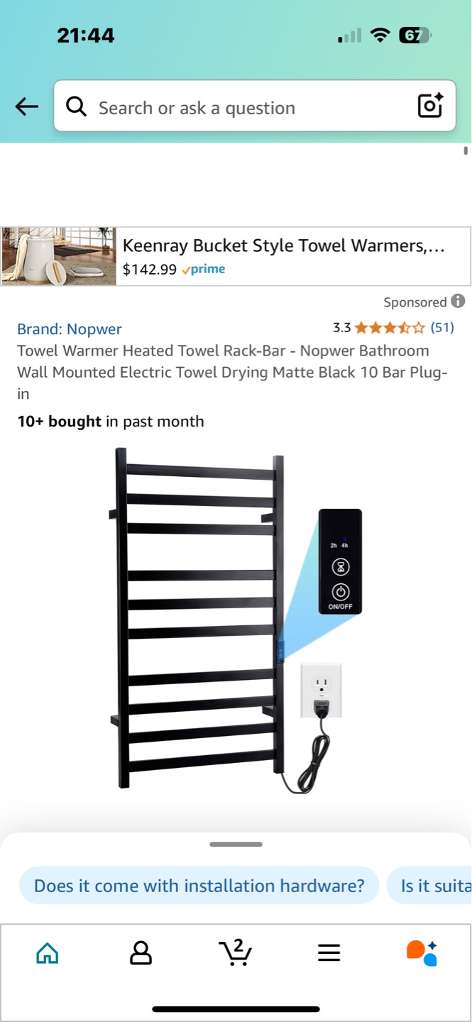 Nopwer Electric Heated Towel Rack - 10 Bar Plug-in