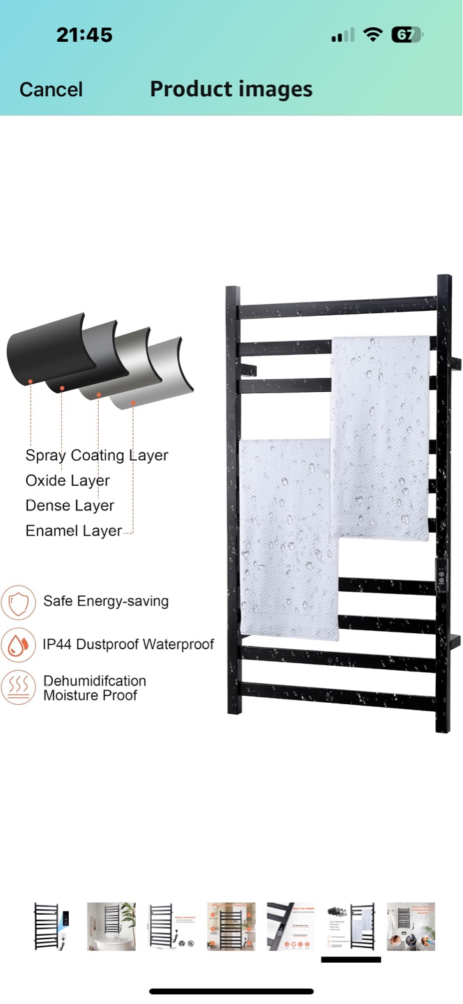 Nopwer Electric Heated Towel Rack - 10 Bar Plug-in - photo 3