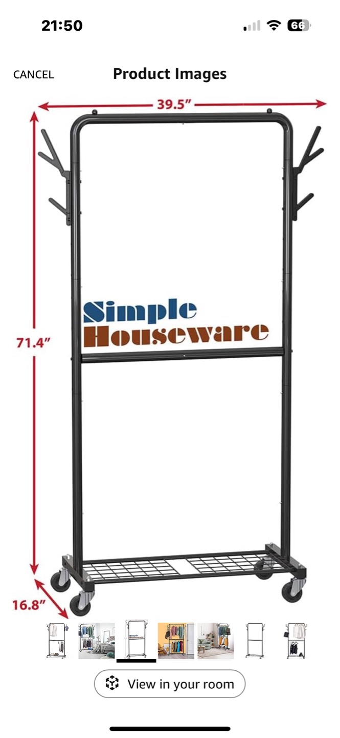 Simple Houseware Double Garment Rack on Wheels - photo 2