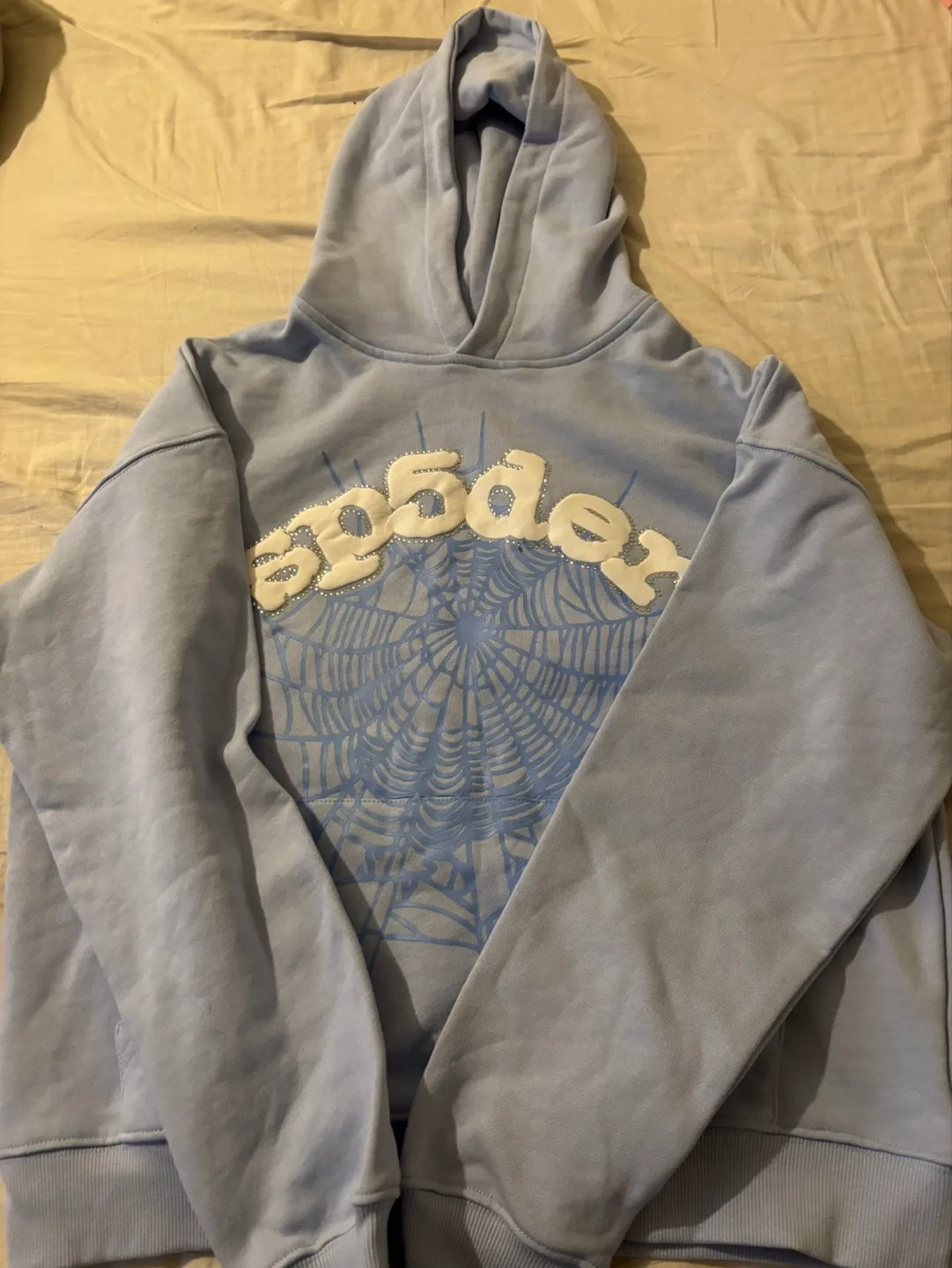 Authentic Sp5der Light Blue Hoodie Size Medium thumbnail