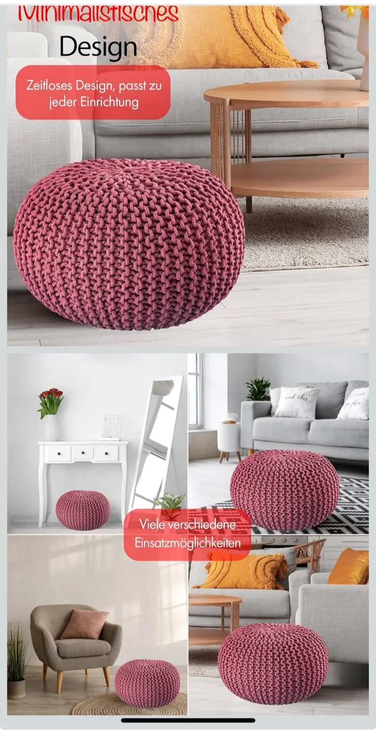 Round Knitted Pouf Ottoman thumbnail