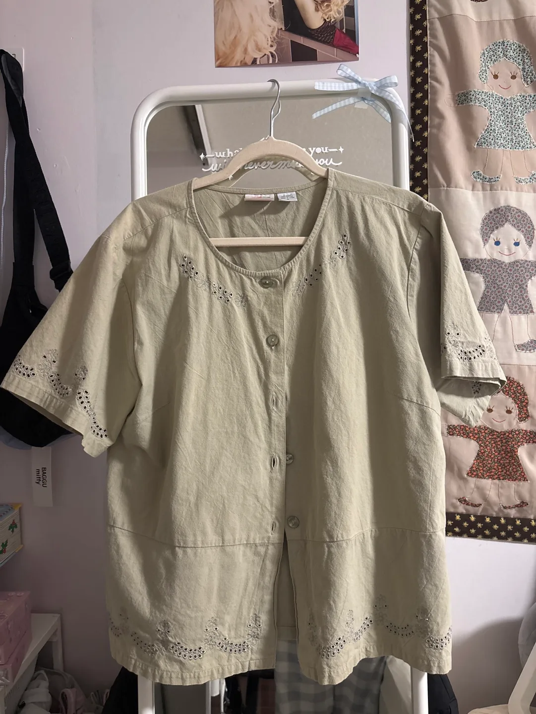Vintage sage green button up blouse thumbnail