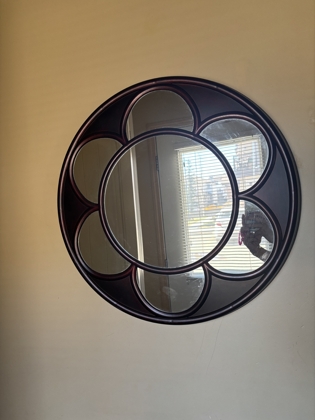 Dark Brown Half-Moon Console Table & Floral Mirror Set - photo 3