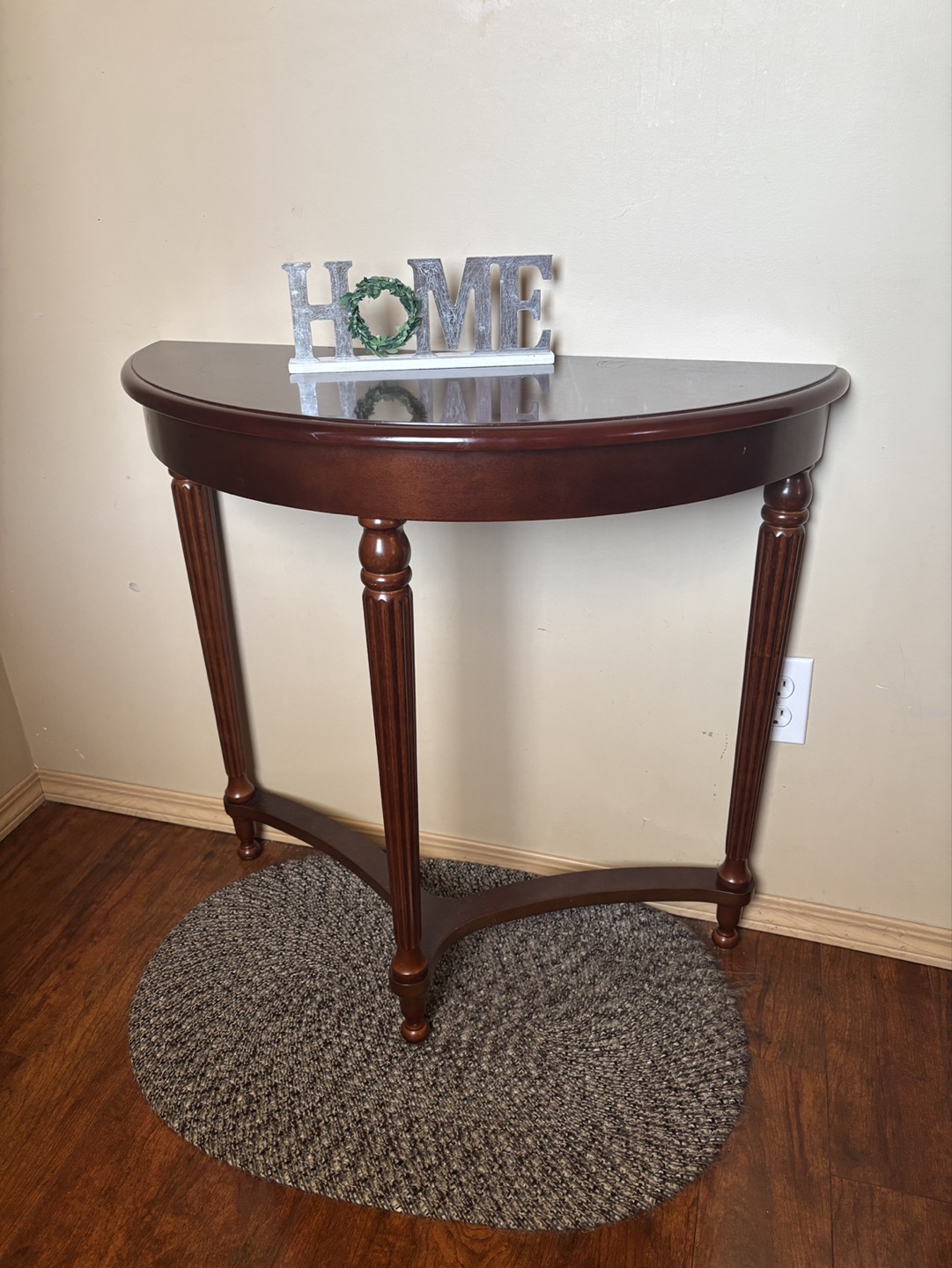 Dark Brown Half-Moon Console Table & Floral Mirror Set - photo 2