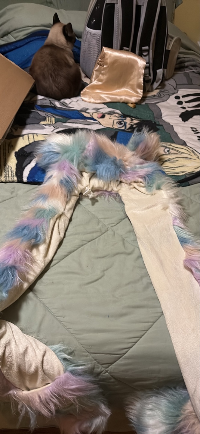 Rainbow Furry Hat w/ Sleeves+Gloves