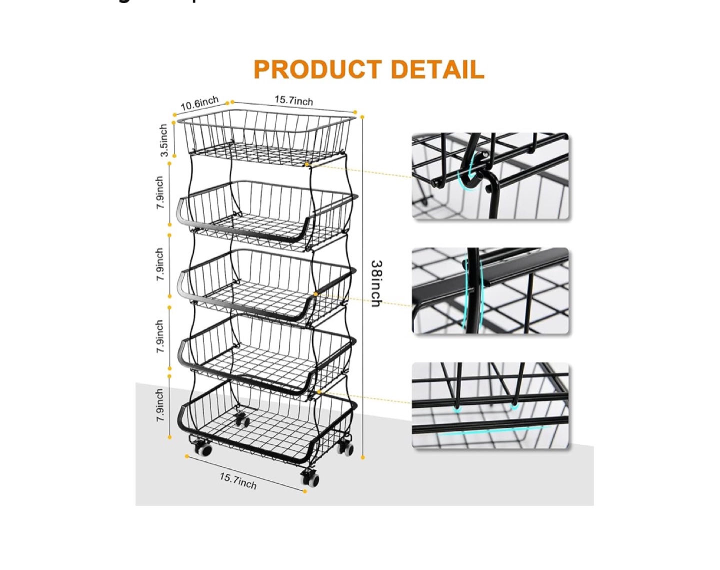 Five-Tier Rolling Storage Cart/ Basket / kitchen organizer