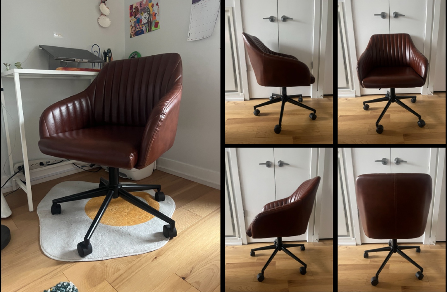 Brown Leather Desk Chair - with Casters (wheels) & Glides - photo 2