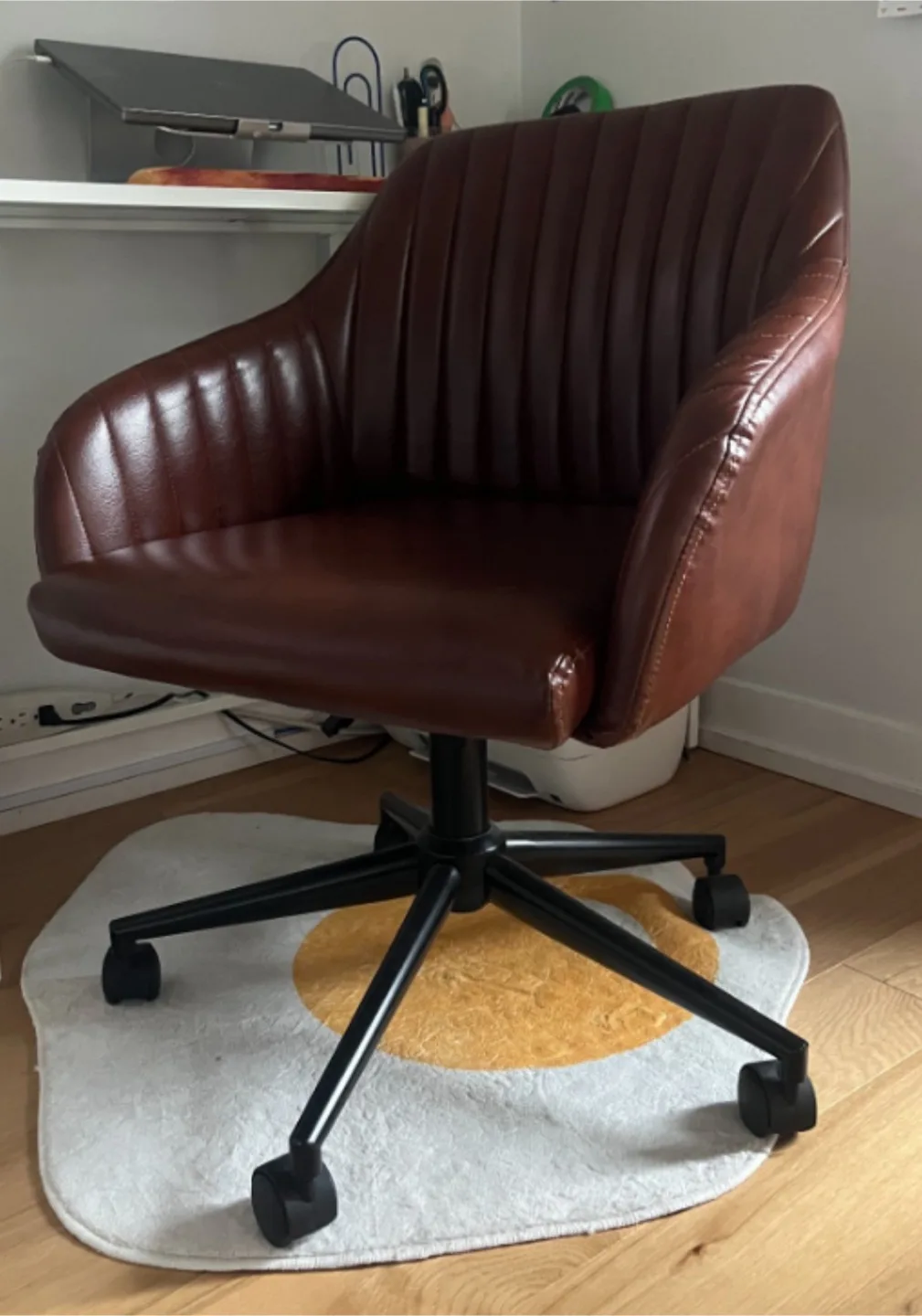 Brown Leather Desk Chair - with Casters (wheels) & Glides thumbnail