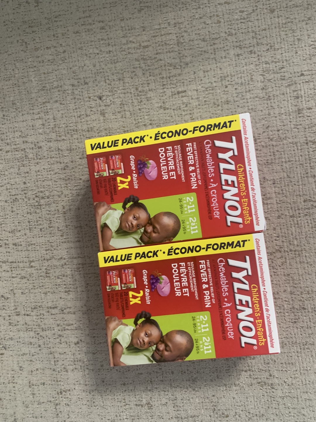 2x TYLENOL Children's Chewable Tablets, Grape Flavour, 21 ct