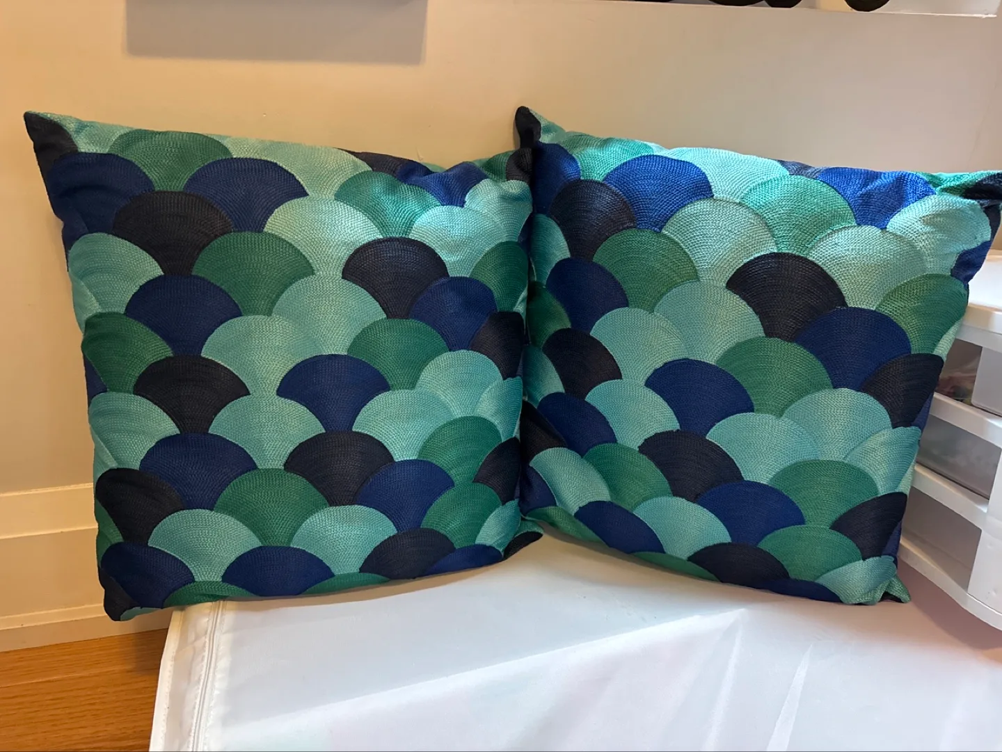 Teal and Navy Blue Scallop Pattern Pillows thumbnail