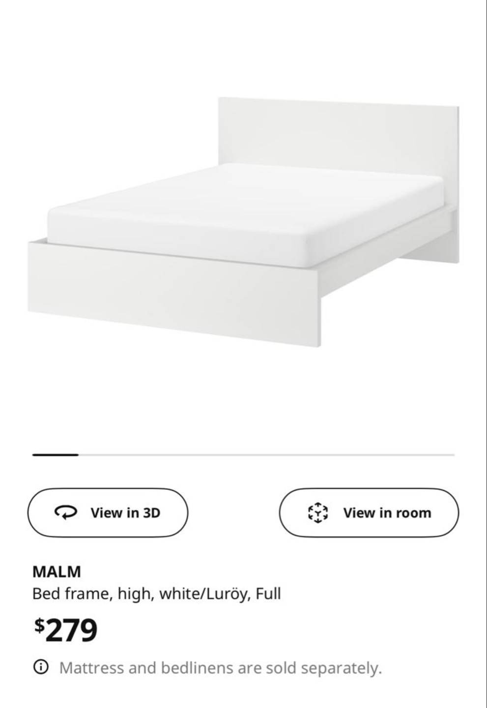 IKEA MALM High Bed Frame - Full - White