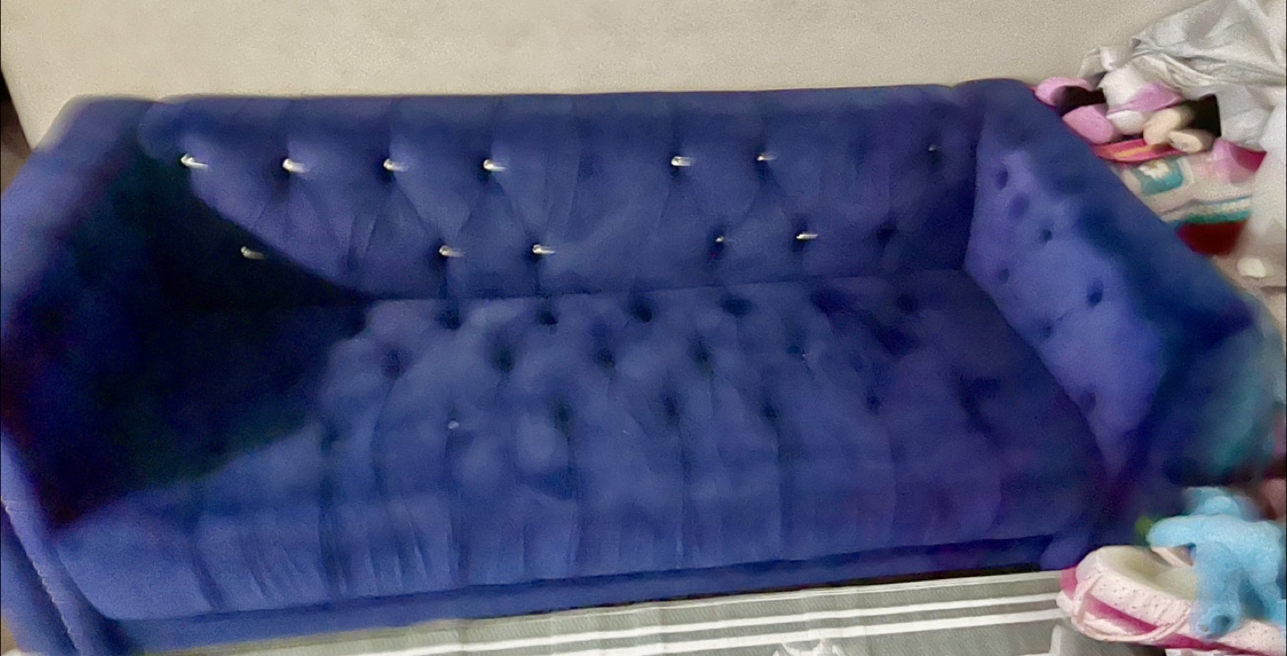 2 Blue Velvet Loveseats with Crystal Buttons - photo 2