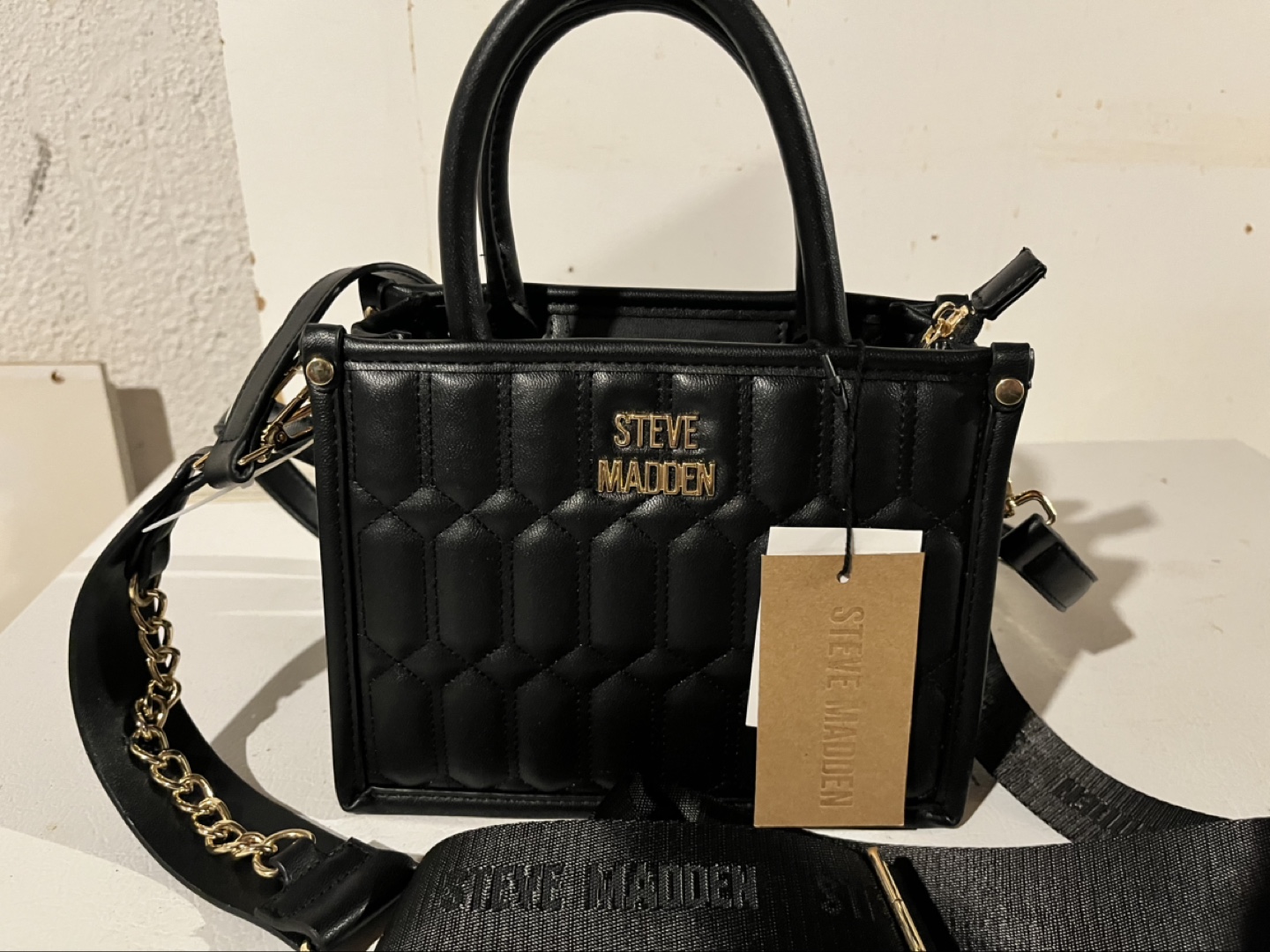 Steve Madden Black Quilted Mini Satchel Bag