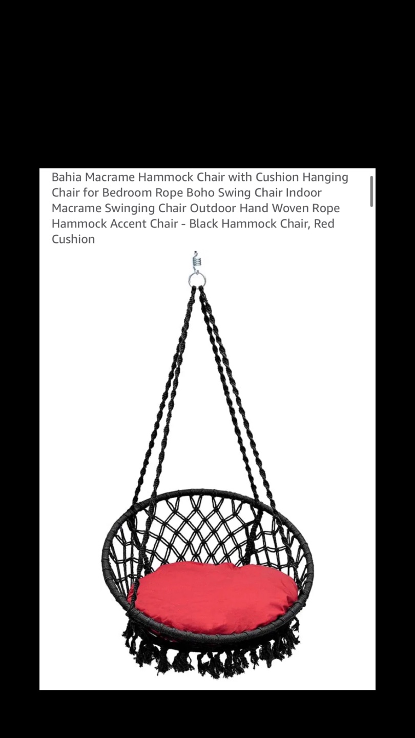 Black Macrame Hammock Chair with no cushion