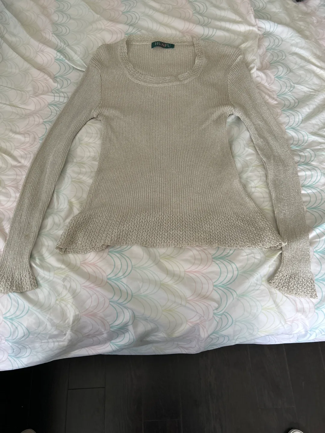 Women's light beige long sleeve sweater thumbnail