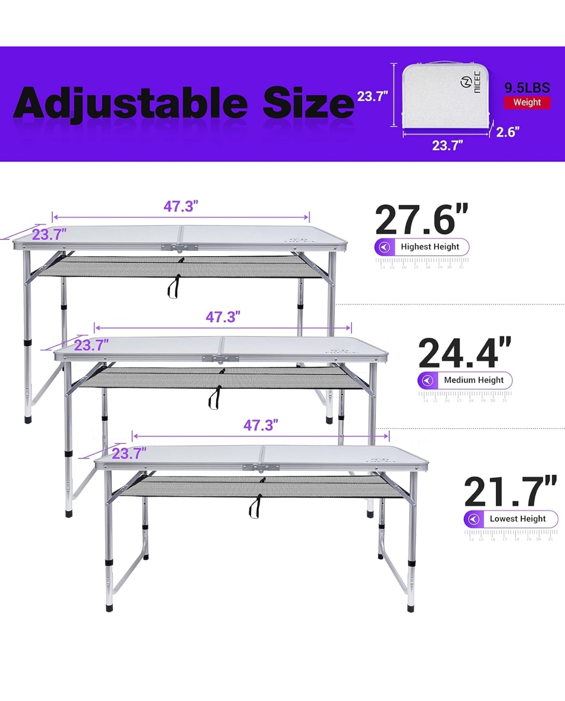 Folding Table -Portable, Waterproof, Adjustable Height - photo 5