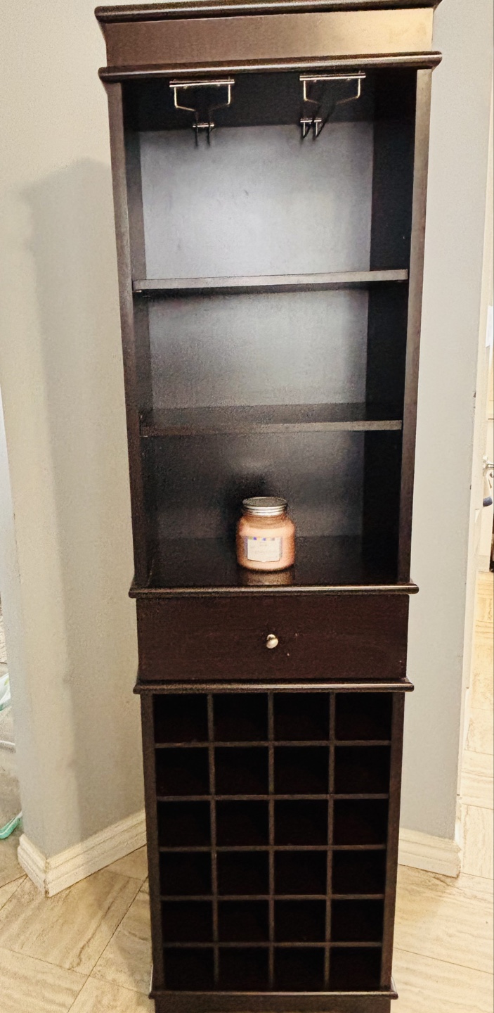 Dark Brown Wooden Wine Rack with Shelves and Drawer