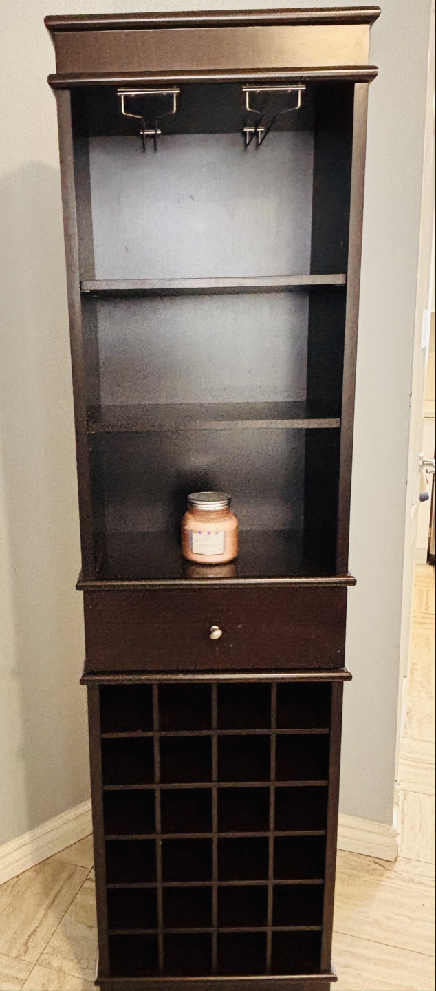 Dark Brown Wooden Wine Rack with Shelves and Drawer - photo 2