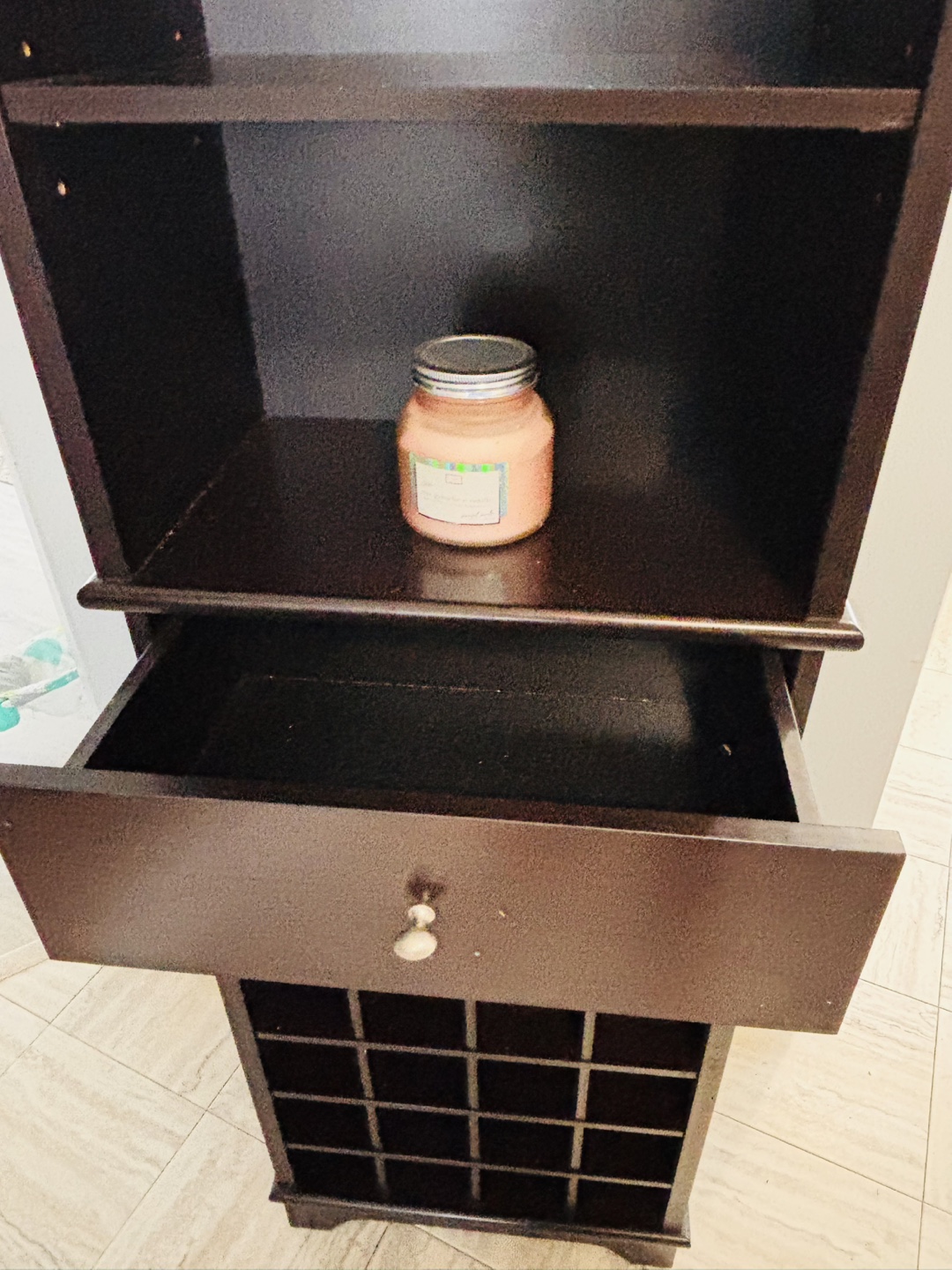 Dark Brown Wooden Wine Rack with Shelves and Drawer - photo 5