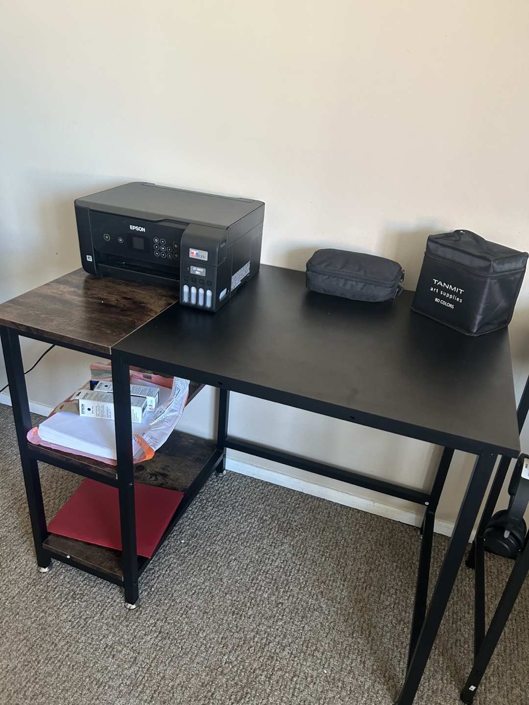 Black Computer Desk with Side Shelf
