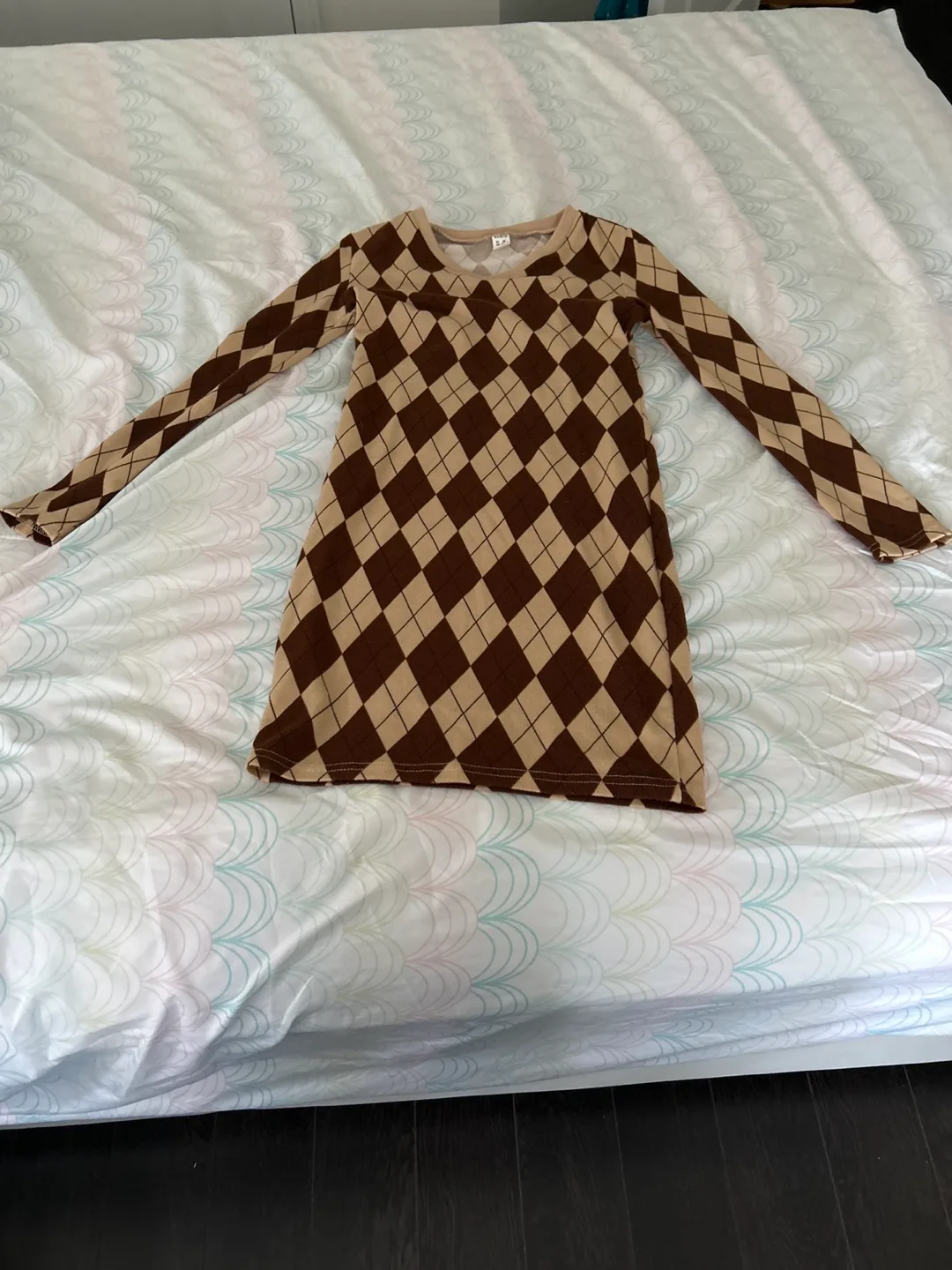 Brown and Beige Argyle Mini Dress thumbnail
