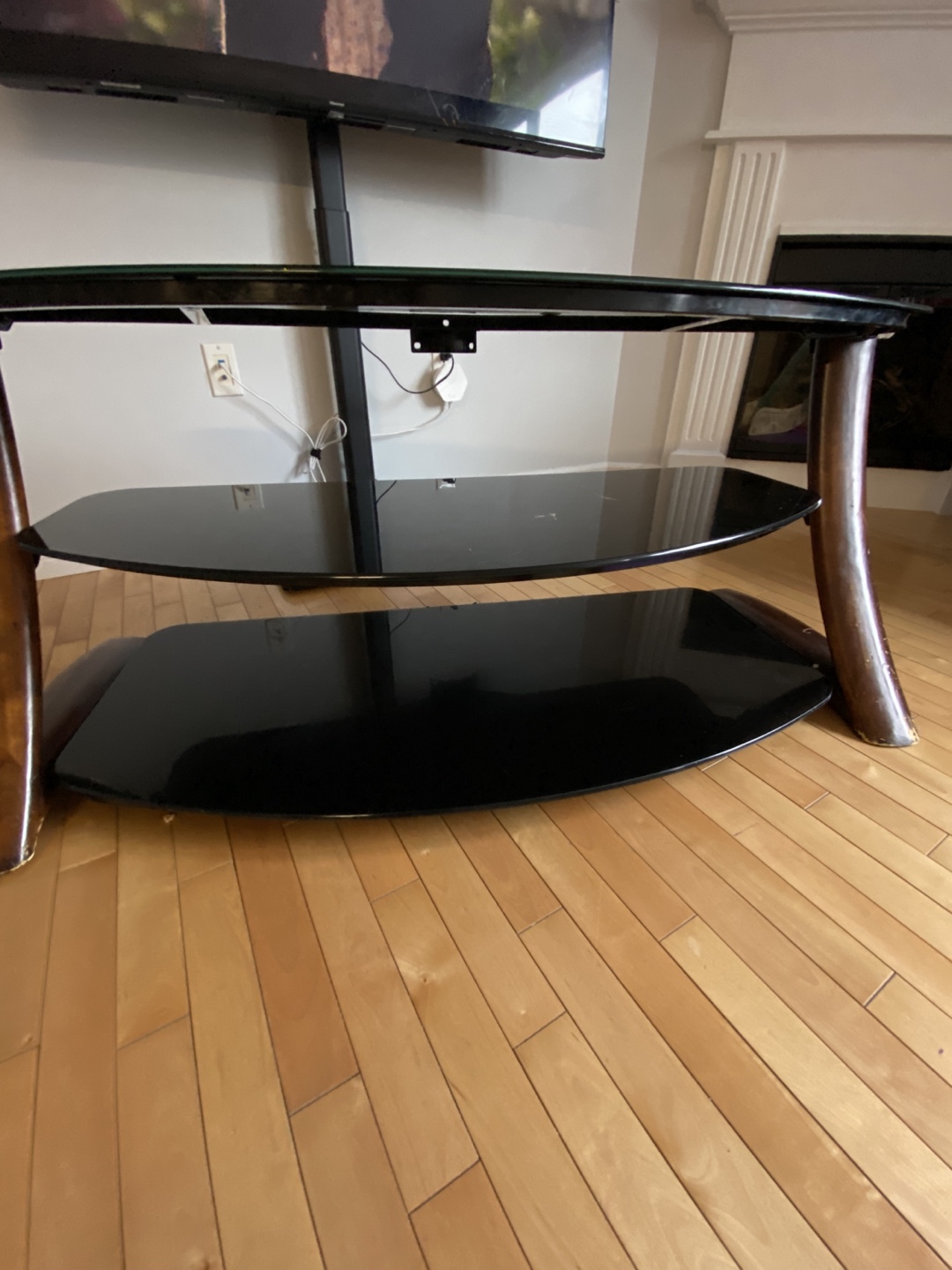 Black Glass TV Stand with Wooden Legs - photo 2