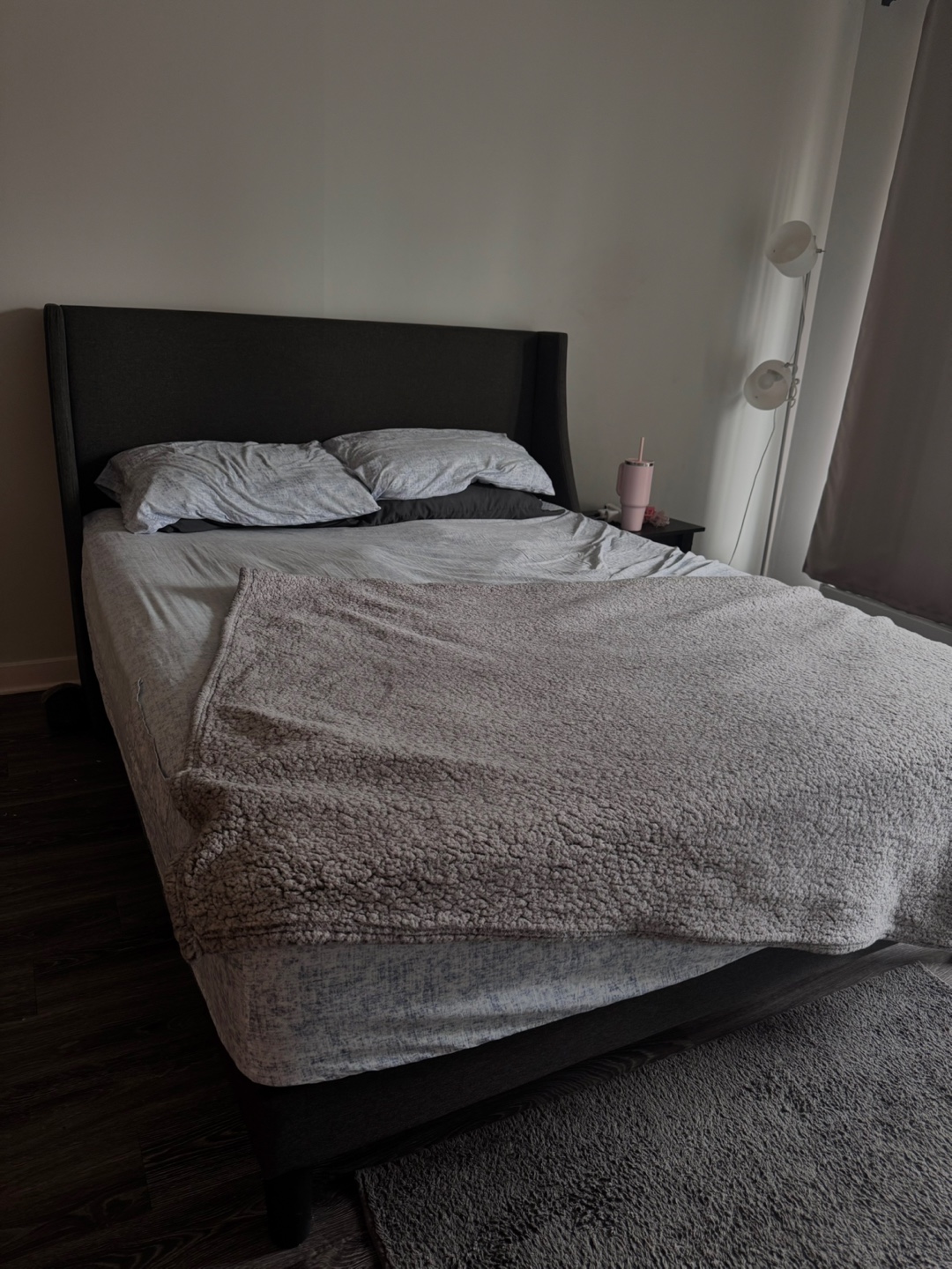 Queen Upholstered Wingback Bed Frame with mattress