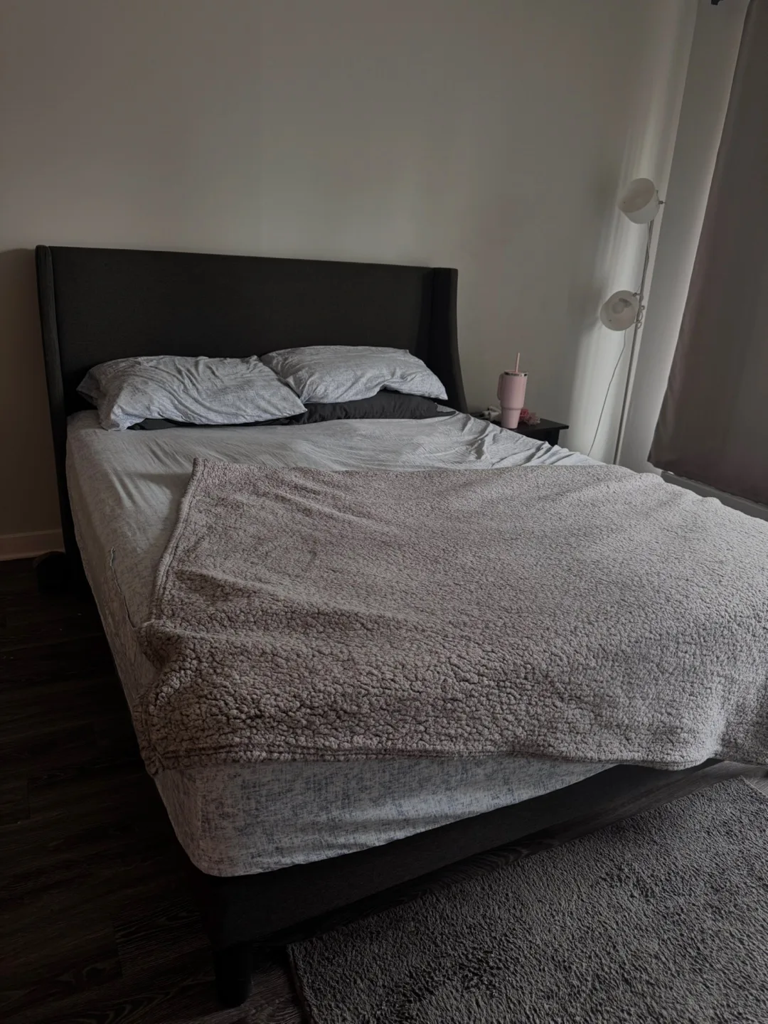 Queen Upholstered Wingback Bed Frame with mattress