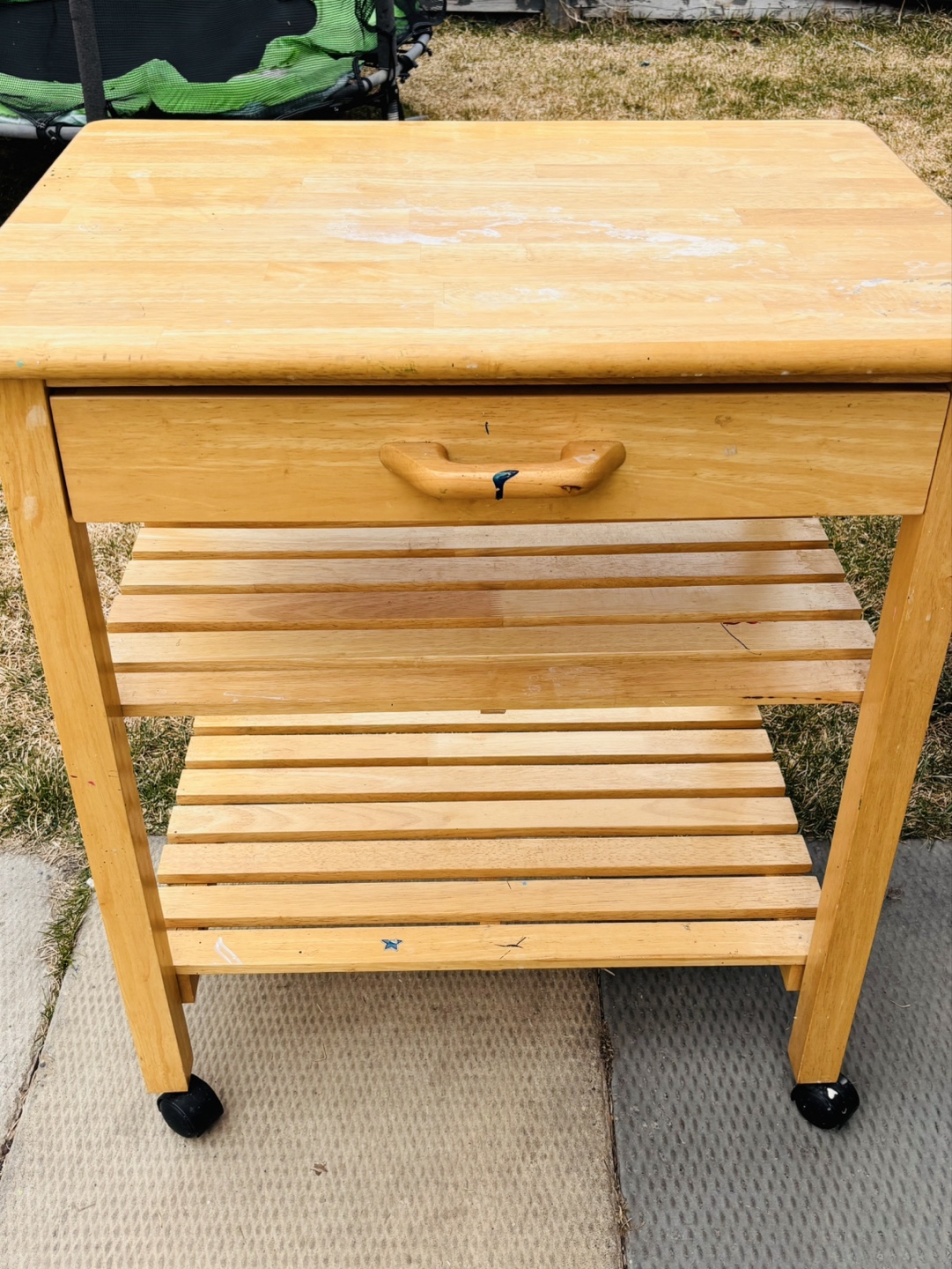 Wooden Kitchen Cart with Drawer and Shelves