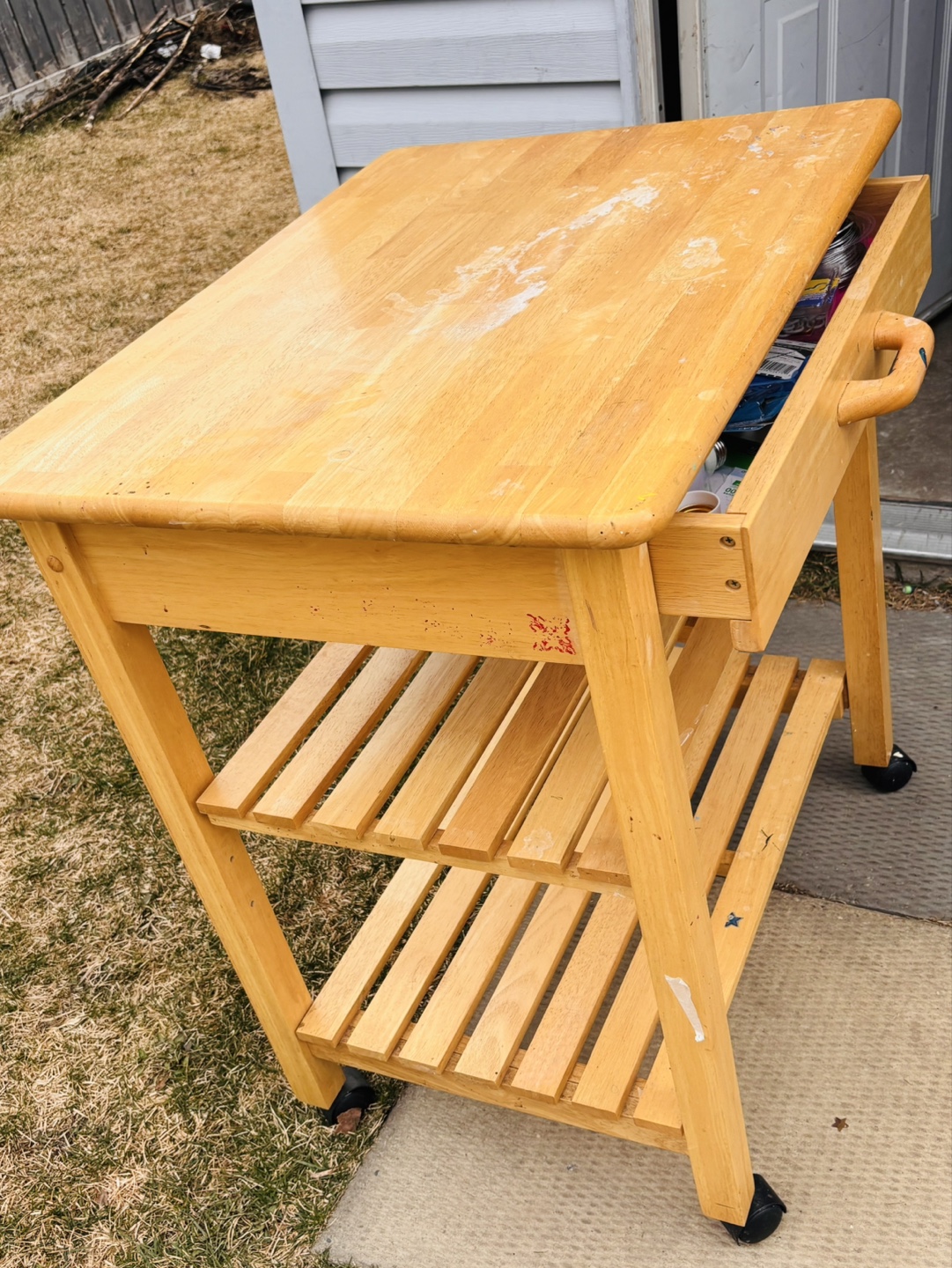 Wooden Kitchen Cart with Drawer and Shelves - photo 3