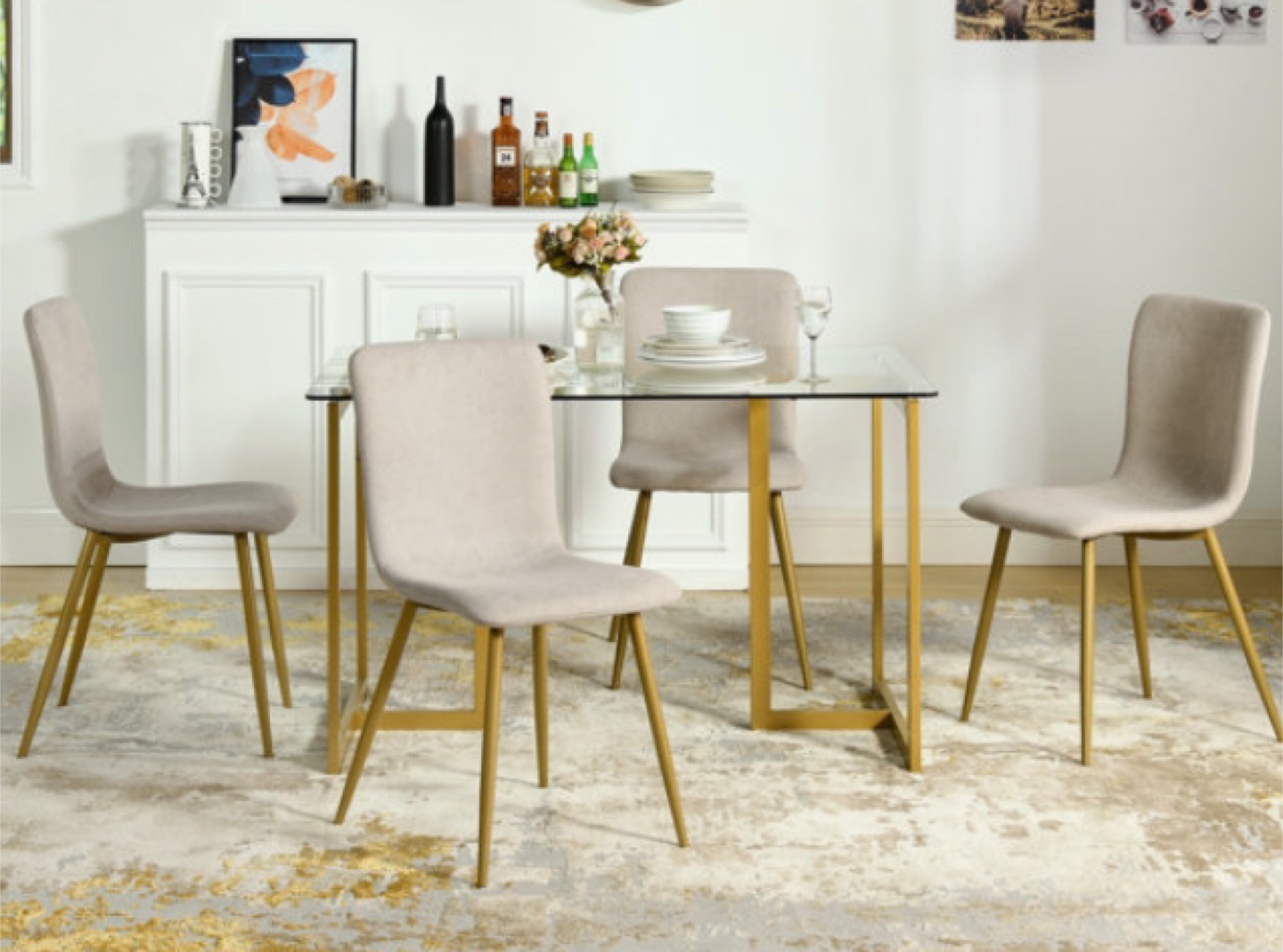 Glass-Top Dining Table with Four Chairs