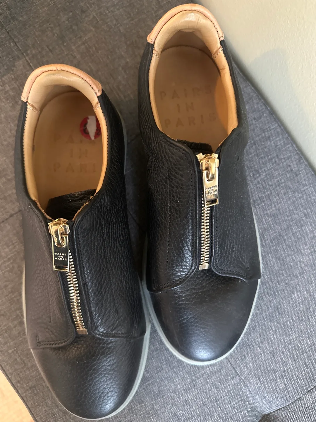 Pairs in Paris Black Leather Zip-Up Sneakers image indicator(2)