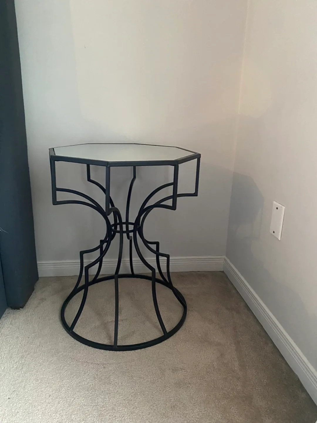 Octagonal Mirrored Side Table with Black Metal Frame thumbnail