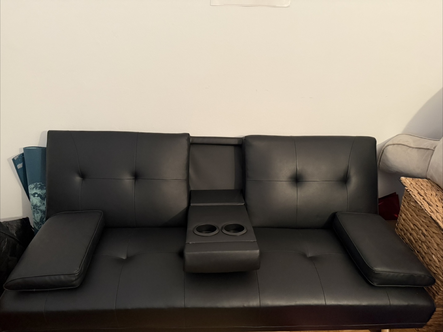 Black Futon Sofa Bed with Cup Holders - photo 2