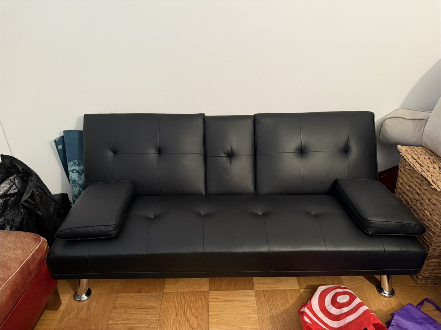 Black Futon Sofa Bed with Cup Holders
