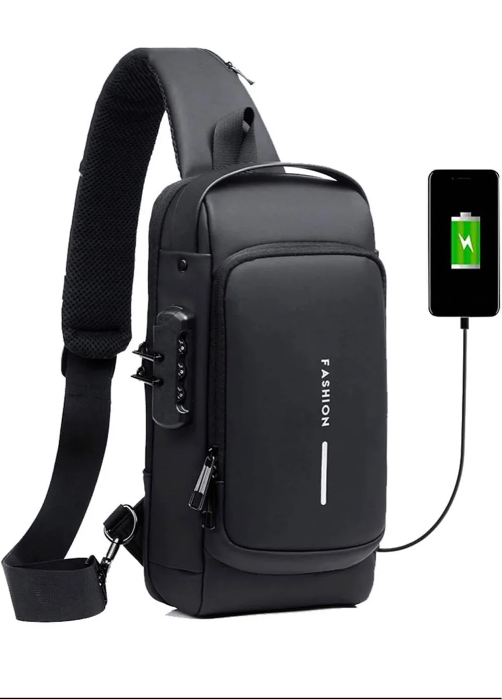 Black Anti-theft Sling Bag with USB Charging Port thumbnail