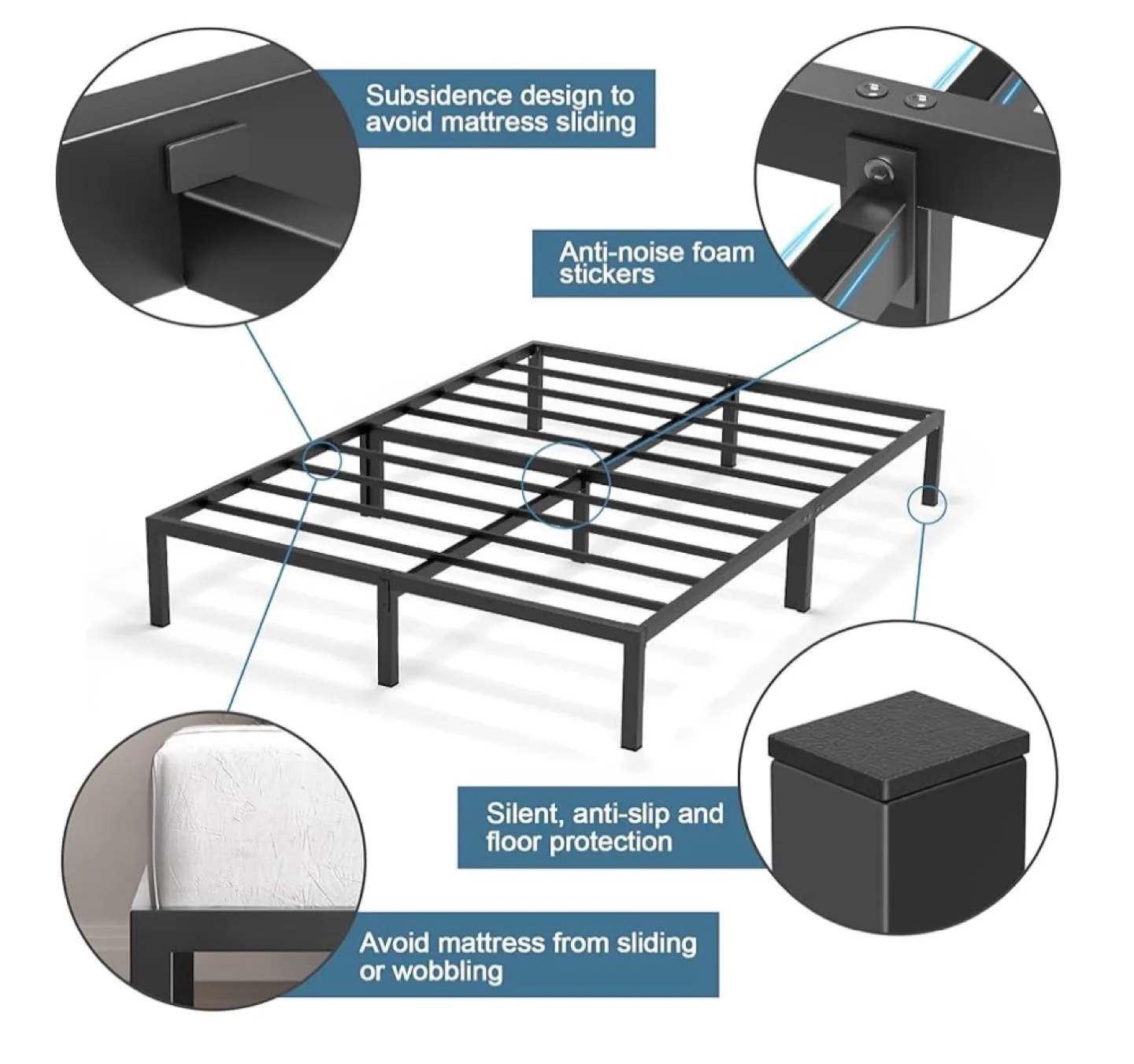 King Metal Platform Bed Frame - No Box Spring Needed thumbnail