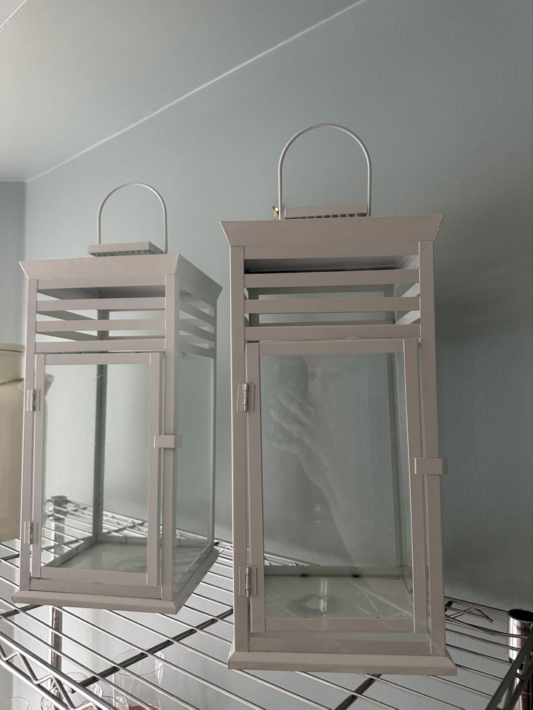 Pair of White Metal Lanterns