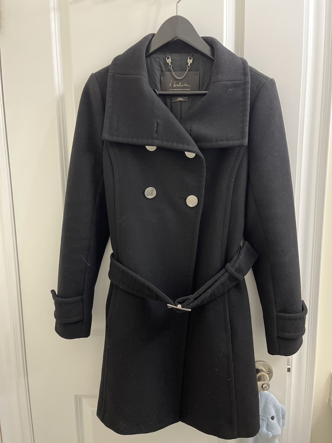 T. Babaton Black Double-Breasted Peacoat