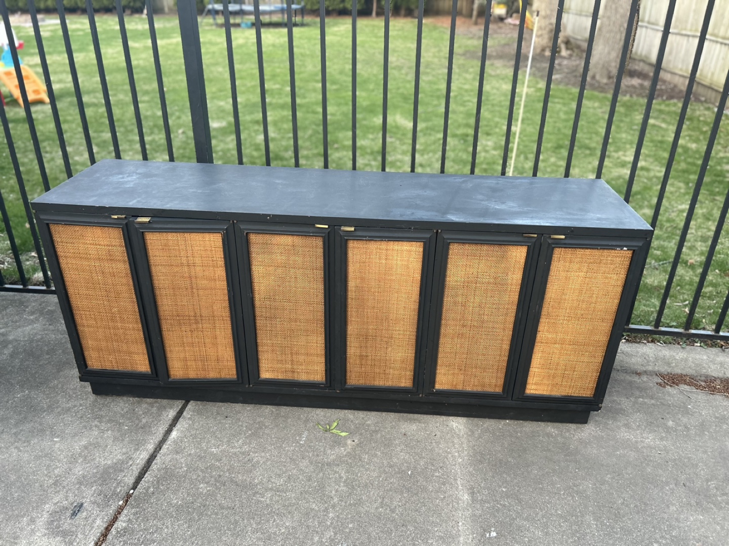 Mid Century Modern Black Rattan Cabinet