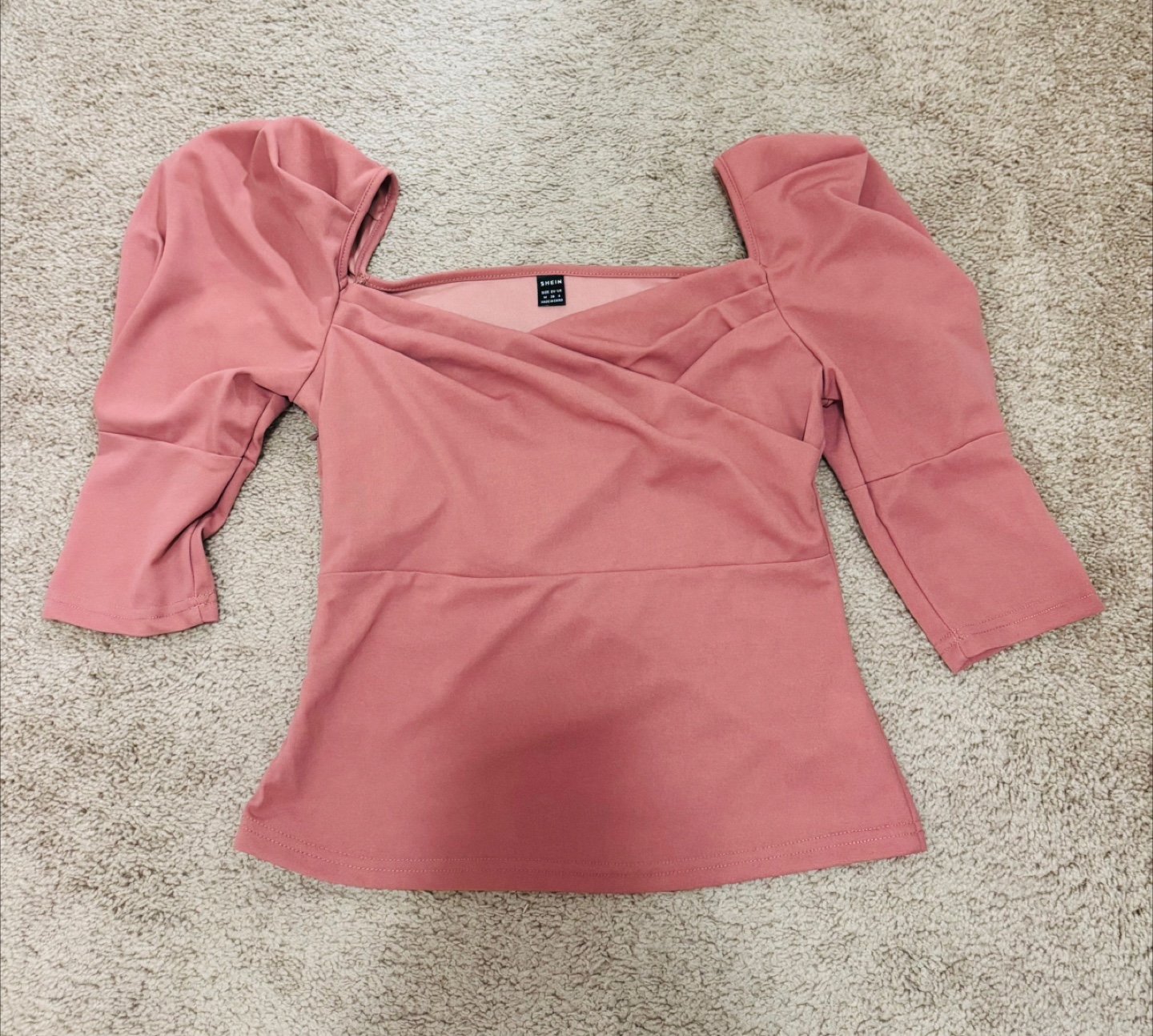 Dusty Rose SHEIN Puff Sleeve Blouse - Size Medium