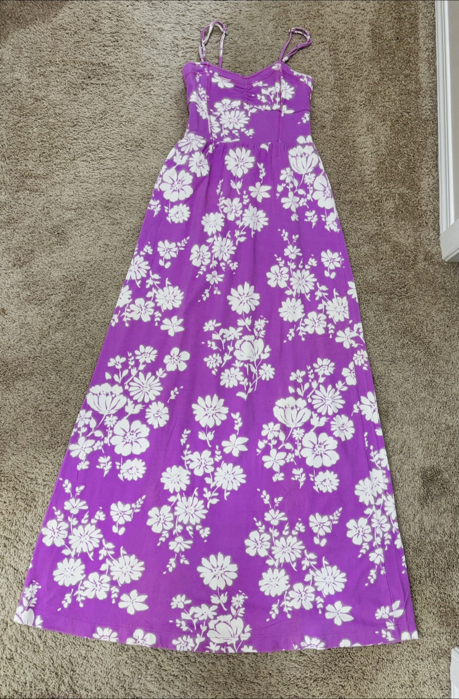 Purple Floral Maxi Dress - Size Small