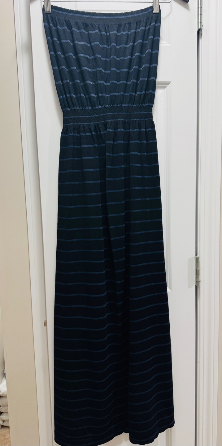 Black and Blue Striped Strapless Maxi Dress - photo 2