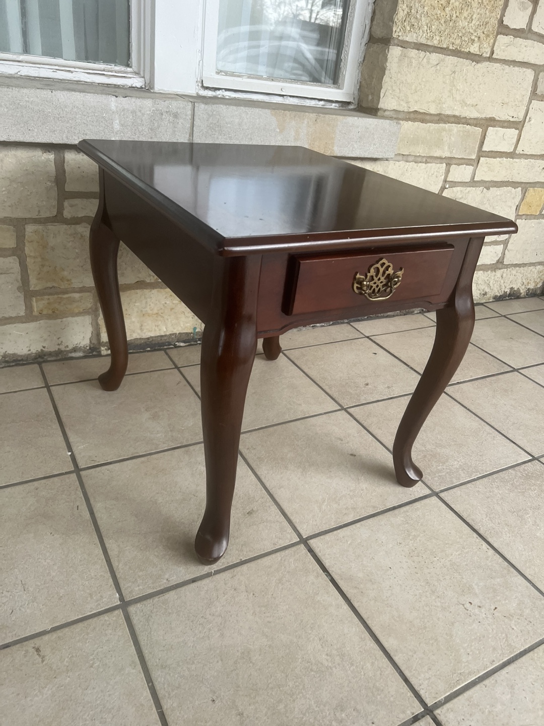 Dark Wood End Table with Drawer - photo 2