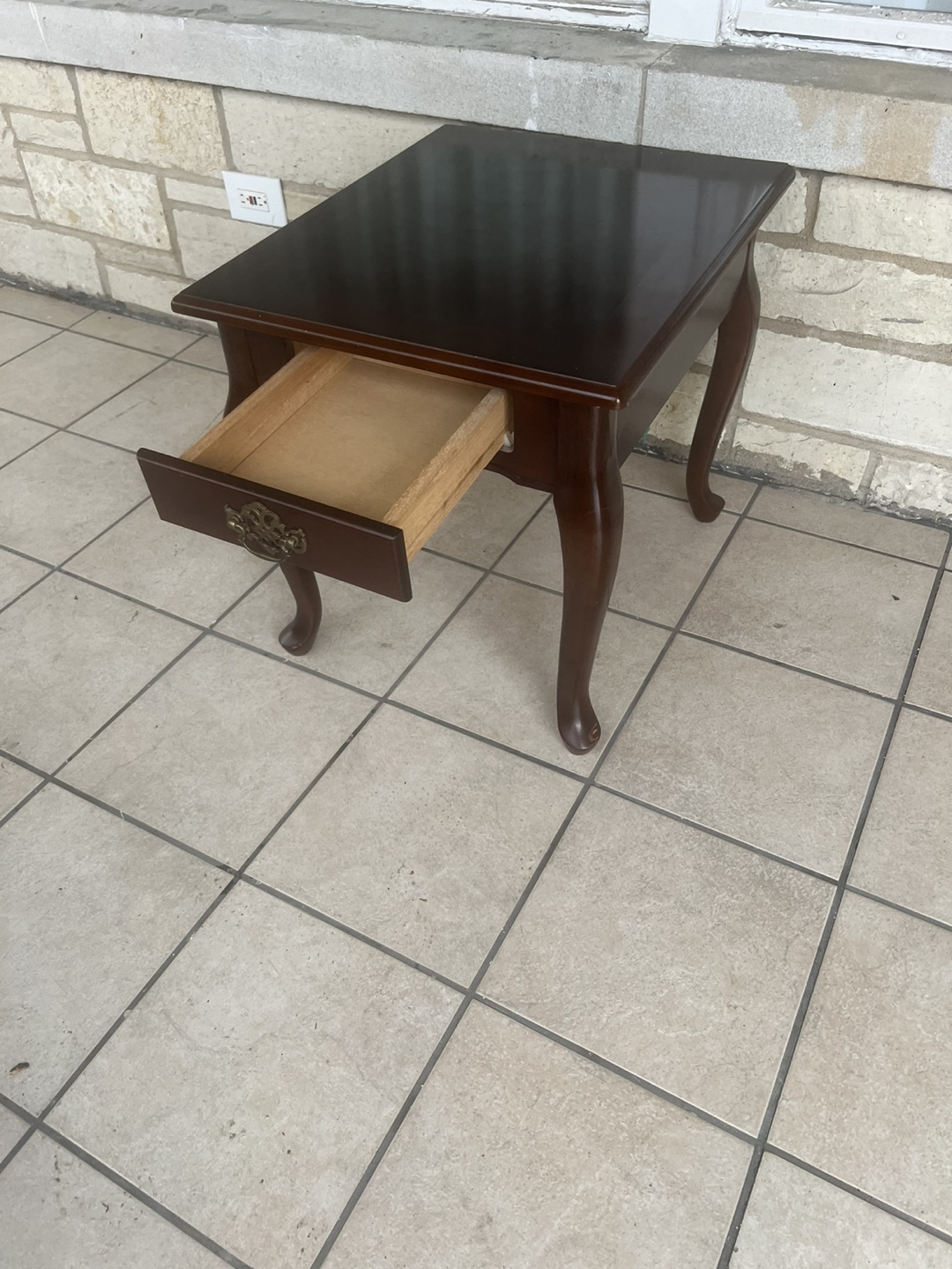 Dark Wood End Table with Drawer - photo 4